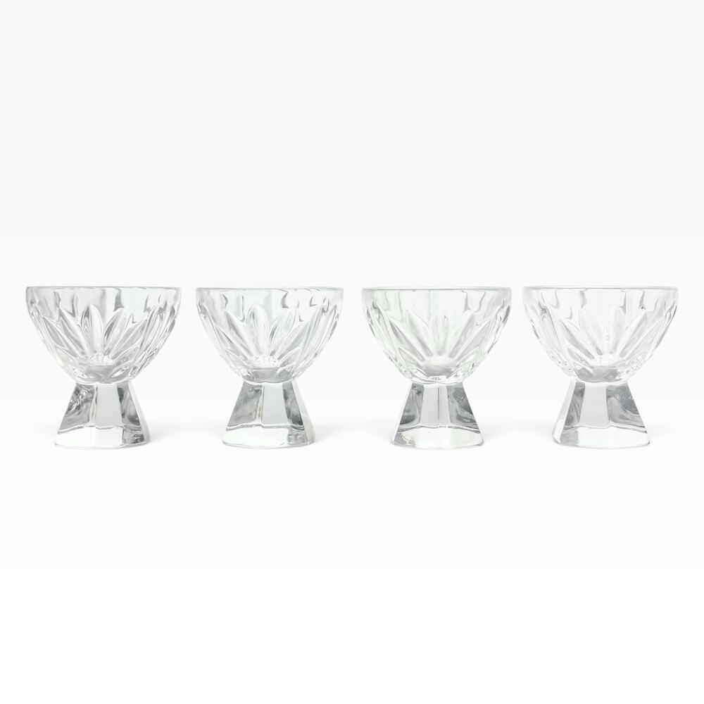 1970s Vintage 4 Cordial Liquor Shot Glasses 2.25” 1.25oz Hexagon Pedestal Base￼